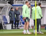 9 October 2024; FAI orthopaedic surgeon Professor Joseph Butler, left, and osteopath Tony McCarthy during a Republic of Ireland training session at the Helsinki Olympic Stadium in Helsinki, Finland. Photo by Stephen McCarthy/Sportsfile