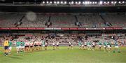 9 October 2024; The teams shake hands after the Toyota Challenge Match between Toyota Cheetahs and Emerging Ireland at Toyota Stadium in Bloemfontein, South Africa. Photo by Johan Pretorius/Sportsfile