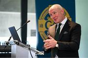 10 October 2024; GAA Football Review Committee chairperson Jim Gavin speaking during a briefing of the GAA Football Review Committee at Croke Park in Dublin. Photo by Seb Daly/Sportsfile