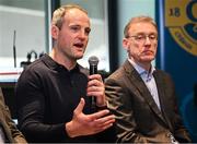 10 October 2024; GAA Football Review Committee member Michael Murphy, left, speaking during a briefing of the GAA Football Review Committee at Croke Park in Dublin. Photo by Seb Daly/Sportsfile