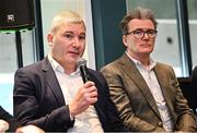 10 October 2024; GAA Football Review Committee member James Horan, left, speaking during a briefing of the GAA Football Review Committee at Croke Park in Dublin. Photo by Seb Daly/Sportsfile