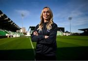 10 October 2024; Shamrock Rovers and Republic of Ireland international Stephanie Zambra poses for a portrait at Tallaght Stadium in Dublin after announcing her decision to retire from football after her final game for Shamrock Rovers this weekend. Photo by David Fitzgerald/Sportsfile