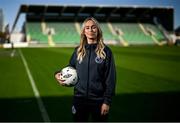 10 October 2024; Shamrock Rovers and Republic of Ireland international Stephanie Zambra poses for a portrait at Tallaght Stadium in Dublin after announcing her decision to retire from football after her final game for Shamrock Rovers this weekend. Photo by David Fitzgerald/Sportsfile
