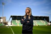 10 October 2024; Shamrock Rovers and Republic of Ireland international Stephanie Zambra poses for a portrait at Tallaght Stadium in Dublin after announcing her decision to retire from football after her final game for Shamrock Rovers this weekend. Photo by David Fitzgerald/Sportsfile