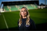 10 October 2024; Shamrock Rovers and Republic of Ireland international Stephanie Zambra poses for a portrait at Tallaght Stadium in Dublin after announcing her decision to retire from football after her final game for Shamrock Rovers this weekend. Photo by David Fitzgerald/Sportsfile