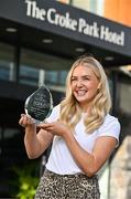 10 October 2024; Eimear McAnespie from Monaghan club Emyvale is pictured with The Croke Park Hotel/LGFA Player of the Month award for September 2024, at The Croke Park Hotel on Jones Road in Dublin. Eimear captained Emyvale to a first county senior title on September 29, producing a player of the match display in the process. Photo by Sam Barnes/Sportsfile