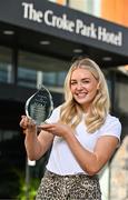 10 October 2024; Eimear McAnespie from Monaghan club Emyvale is pictured with The Croke Park Hotel/LGFA Player of the Month award for September 2024, at The Croke Park Hotel on Jones Road in Dublin. Eimear captained Emyvale to a first county senior title on September 29, producing a player of the match display in the process. Photo by Sam Barnes/Sportsfile