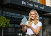 10 October 2024; Eimear McAnespie from Monaghan club Emyvale is pictured with The Croke Park Hotel/LGFA Player of the Month award for September 2024, at The Croke Park Hotel on Jones Road in Dublin. Eimear captained Emyvale to a first county senior title on September 29, producing a player of the match display in the process. Photo by Sam Barnes/Sportsfile