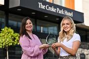 10 October 2024; Eimear McAnespie from Monaghan club Emyvale is presented with The Croke Park Hotel/LGFA Player of the Month award for September 2024 by Ina Lazar, Assistant Director of Sales, The Croke Park Hotel, at The Croke Park Hotel on Jones Road in Dublin. Eimear captained Emyvale to a first county senior title on September 29, producing a player of the match display in the process. Photo by Sam Barnes/Sportsfile