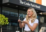 10 October 2024; Eimear McAnespie from Monaghan club Emyvale is pictured with The Croke Park Hotel/LGFA Player of the Month award for September 2024, at The Croke Park Hotel on Jones Road in Dublin. Eimear captained Emyvale to a first county senior title on September 29, producing a player of the match display in the process. Photo by Sam Barnes/Sportsfile