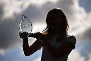 10 October 2024; Eimear McAnespie from Monaghan club Emyvale is pictured with The Croke Park Hotel/LGFA Player of the Month award for September 2024, at The Croke Park Hotel on Jones Road in Dublin. Eimear captained Emyvale to a first county senior title on September 29, producing a player of the match display in the process. Photo by Sam Barnes/Sportsfile