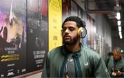 10 October 2024; Andrew Omobamidele of Republic of Ireland arrives before the UEFA Nations League B Group 2 match between Finland and Republic of Ireland at the Helsinki Olympic Stadium in Helsinki, Finland. Photo by Stephen McCarthy/Sportsfile