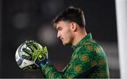 10 October 2024; Republic of Ireland goalkeeper Max O'Leary before the UEFA Nations League B Group 2 match between Finland and Republic of Ireland at the Helsinki Olympic Stadium in Helsinki, Finland. Photo by Stephen McCarthy/Sportsfile