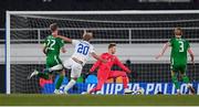 10 October 2024; Joel Pohjanpalo of Finland scores his side's first goal during the UEFA Nations League B Group 2 match between Finland and Republic of Ireland at the Helsinki Olympic Stadium in Helsinki, Finland. Photo by Stephen McCarthy/Sportsfile
