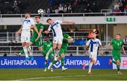 10 October 2024; Liam Scales of Republic of Ireland scores his side's first goal during the UEFA Nations League B Group 2 match between Finland and Republic of Ireland at the Helsinki Olympic Stadium in Helsinki, Finland. Photo by Stephen McCarthy/Sportsfile