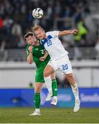 10 October 2024; Nathan Collins of Republic of Ireland in action against Joel Pohjanpalo of Finland during the UEFA Nations League B Group 2 match between Finland and Republic of Ireland at the Helsinki Olympic Stadium in Helsinki, Finland. Photo by Stephen McCarthy/Sportsfile