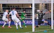 10 October 2024; Robbie Brady of Republic of Ireland scores his side's second goal during the UEFA Nations League B Group 2 match between Finland and Republic of Ireland at the Helsinki Olympic Stadium in Helsinki, Finland. Photo by Stephen McCarthy/Sportsfile