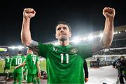 10 October 2024; Robbie Brady of Republic of Ireland celebrates after scoring his side's second goal during the UEFA Nations League B Group 2 match between Finland and Republic of Ireland at the Helsinki Olympic Stadium in Helsinki, Finland. Photo by Stephen McCarthy/Sportsfile