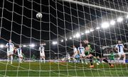 10 October 2024; Liam Scales of Republic of Ireland scores his side's first goal during the UEFA Nations League B Group 2 match between Finland and Republic of Ireland at the Helsinki Olympic Stadium in Helsinki, Finland. Photo by Stephen McCarthy/Sportsfile