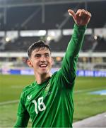10 October 2024; Jamie McGrath of Republic of Ireland celebrates after the UEFA Nations League B Group 2 match between Finland and Republic of Ireland at the Helsinki Olympic Stadium in Helsinki, Finland. Photo by Stephen McCarthy/Sportsfile