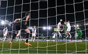 10 October 2024; Liam Scales of Republic of Ireland scores his side's first goal during the UEFA Nations League B Group 2 match between Finland and Republic of Ireland at the Helsinki Olympic Stadium in Helsinki, Finland. Photo by Stephen McCarthy/Sportsfile