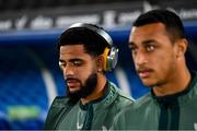 10 October 2024; Andrew Omobamidele, left, and Adam Idah of Republic of Ireland before the UEFA Nations League B Group 2 match between Finland and Republic of Ireland at the Helsinki Olympic Stadium in Helsinki, Finland. Photo by Stephen McCarthy/Sportsfile