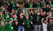 10 October 2024; Republic of Ireland supporters celebrate after Robbie Brady scored their winning goal during the UEFA Nations League B Group 2 match between Finland and Republic of Ireland at the Helsinki Olympic Stadium in Helsinki, Finland. Photo by Stephen McCarthy/Sportsfile