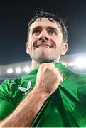 10 October 2024; Robbie Brady of Republic of Ireland celebrates after scoring his side's second goal during the UEFA Nations League B Group 2 match between Finland and Republic of Ireland at the Helsinki Olympic Stadium in Helsinki, Finland. Photo by Stephen McCarthy/Sportsfile