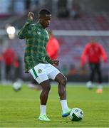 11 October 2024; Aidomo Emakhu of Republic of Ireland warms up before the UEFA European U21 Championship qualifier match between Republic of Ireland and Norway at Turner's Cross in Cork. Photo by Brendan Moran/Sportsfile