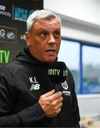 11 October 2024; Waterford manager Keith Long is interviewed before the SSE Airtricity Men's Premier Division match between Waterford and Drogheda United at the Regional Sports Centre in Waterford. Photo by Tyler Miller/Sportsfile