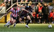 11 October 2024; Patrick Hoban of Derry City in action against Archie Meekison of Bohemians during the SSE Airtricity Men's Premier Division match between Derry City and Bohemians at The Ryan McBride Brandywell Stadium in Derry. Photo by Ramsey Cardy/Sportsfile