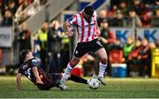 11 October 2024; Patrick Hoban of Derry City in action against Archie Meekison of Bohemians during the SSE Airtricity Men's Premier Division match between Derry City and Bohemians at The Ryan McBride Brandywell Stadium in Derry. Photo by Ramsey Cardy/Sportsfile