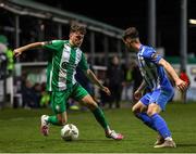 11 October 2024; Conor Knight of Bray Wanderers in action against Patrick Ferry of Finn Harps during the SSE Airtricity Men's First Division match between Bray Wanderers and Finn Harps at Carlisle Grounds in Bray, Wicklow. Photo by Thomas Flinkow/Sportsfile