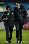 11 October 2024; Finn Harps manager Darren Murphy, left, leaves the pitch after the SSE Airtricity Men's First Division match between Bray Wanderers and Finn Harps at Carlisle Grounds in Bray, Wicklow. Photo by Thomas Flinkow/Sportsfile