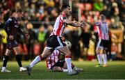 11 October 2024; Patrick Hoban of Derry City appeals for a decision during the SSE Airtricity Men's Premier Division match between Derry City and Bohemians at The Ryan McBride Brandywell Stadium in Derry. Photo by Ramsey Cardy/Sportsfile