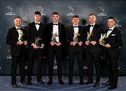 11 October 2024; Laois hurlers, from left, Enda Rowland, Aaron Dunphy, Paddy Purcell, Diarmuid Conway, Pádraig Delaney and Aidan Corby with their 2024 Joe McDonagh Team of the Year awards during the GAA Champion 15 Awards ceremony at Croke Park in Dublin. Photo by Sam Barnes/Sportsfile