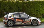 12 October 2024; Eddie Doherty and Tom Murphy in their Skoda Fabia R5, during the The Old Orchard Inn Donegal Harvest Stages Rally 2024 at Letterkenny in Donegal. Photo by Philip Fitzpatrick/Sportsfile