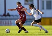 12 October 2024; Isabella Beletic of Galway United in action against Isabel Ryan of Athlone Town during the SSE Airtricity Women's Premier Division match between Galway United and Athlone Town at Eamonn Deacy Park in Galway. Photo by Piaras Ó Mídheach/Sportsfile
