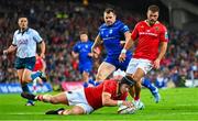 12 October 2024; Mike Haley of Munster scores his side's second try during the United Rugby Championship match between Leinster and Munster at Croke Park in Dublin. Photo by Shauna Clinton/Sportsfile