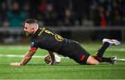 12 October 2024; John Cooney of Ulster scores his side's third try during the United Rugby Championship match between Ulster v Connacht at Kingspan Stadium in Belfast. Photo by Ramsey Cardy/Sportsfile