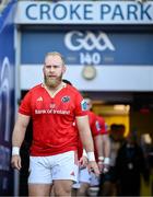 12 October 2024; Jeremy Loughman of Munster walks onto the pitch before the United Rugby Championship match between Leinster and Munster at Croke Park in Dublin. Photo by Brendan Moran/Sportsfile