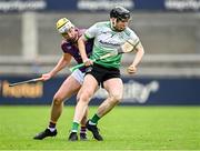 13 October 2024; Matt McCaffrey of Lucan Sarsfields in action against Mark Grogan of Kilmacud Crokes during the Dublin County Senior Club Hurling Championship semi-final match between Kilmacud Crokes and Lucan Sarsfields at Parnell Park in Dublin. Photo by Piaras Ó Mídheach/Sportsfile