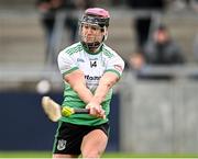 13 October 2024; Ben Coffey of Lucan Sarsfields takes a penalty that was saved by Kilmacud Crokes goalkeeper Eddie Gibbons during the Dublin County Senior Club Hurling Championship semi-final match between Kilmacud Crokes and Lucan Sarsfields at Parnell Park in Dublin. Photo by Piaras Ó Mídheach/Sportsfile
