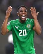 13 October 2024; Chiedozie Ogbene of Republic of Ireland reacts during the UEFA Nations League B Group 2 match between Greece and Republic of Ireland at Georgios Karaiskakis Football Stadium in Piraeus, Greece. Photo by Stephen McCarthy/Sportsfile