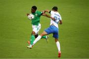 13 October 2024; Chiedozie Ogbene of Republic of Ireland in action against Dimitris Giannoulis of Greece during the UEFA Nations League B Group 2 match between Greece and Republic of Ireland at Georgios Karaiskakis Football Stadium in Piraeus, Greece. Photo by Volitakis Stelios/Sportsfile