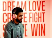 13 October 2024; Andrew Omobamidele of Republic of Ireland arrives for the UEFA Nations League B Group 2 match between Greece and Republic of Ireland at Georgios Karaiskakis Football Stadium in Piraeus, Greece. Photo by Stephen McCarthy/Sportsfile