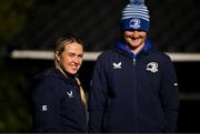 14 October 2024; Athletic performance intern Molly Sullivan, left, and sports scientist Jack O'Brien during Leinster rugby squad training at UCD in Dublin. Photo by Brendan Moran/Sportsfile