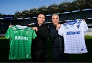 14 October 2024; Leinster manager Dessie Dolan, left, and Connacht manager Padraic Joyce during the Allianz GAA Football Inter-Provincial Series Briefing at Croke Park in Dublin. Photo by David Fitzgerald/Sportsfile