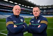 15 October 2024; In attendance during the Shinty Hurling International 2024 launch at Croke Park in Dublin are Joint Ireland managers Terence McNaughton, left, and Michael Kavanagh.  Photo by Sam Barnes/Sportsfile