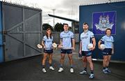 17 October 2024; Dublin GAA and Staycity Aparthotels have revealed their new alternate kit that will be worn in select matches throughout the 2025 and 2026 seasons. In attendance at Parnell Park to launch the jersey are, from left, Dublin camogie player Emma O'Byrne, Dublin hurler Paddy Smyth, Dublin footballer Sean McMahon, and Dublin ladies footballer Leah Caffrey. The jersey is designed to pay homage to the city's famous landmarks and rich cultural history. Photo by Sam Barnes/Sportsfile